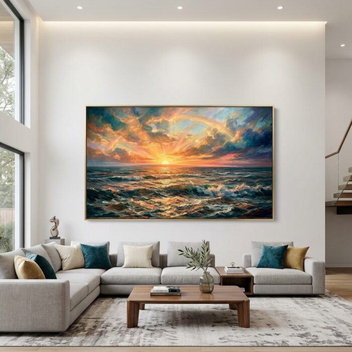 Eternal Dawn framed and hung in a living room
