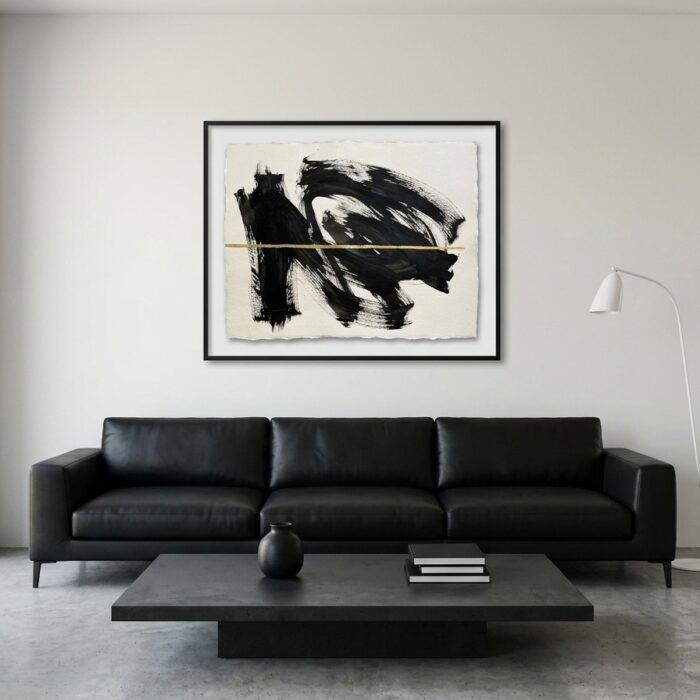 Noir Gesture framed and hung in a living room