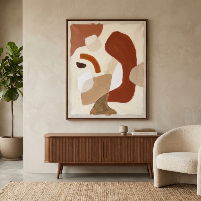 Terracotta Forms framed and hung in a living room